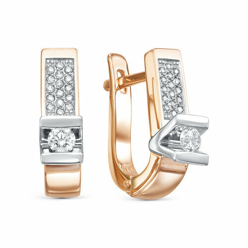 Серьги Brilliant Style, комбинированное золото, 585 проба, бриллиант