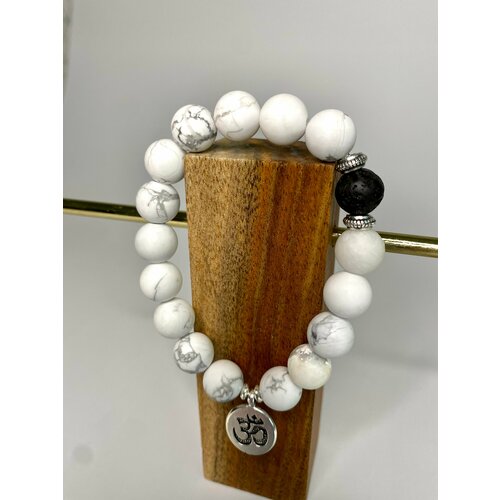 фото Браслет, кахолонг, вулканическая лава, 1 шт., размер 19 см, размер m, белый cozy_love_lavka