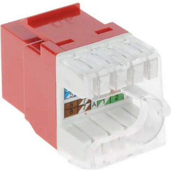 Модуль Keystone Lanmaster , RJ45, кат.5E, UTP, 180 градусов, со встроенной шторкой, красный (LAN-OK45U5E/180P-RD)