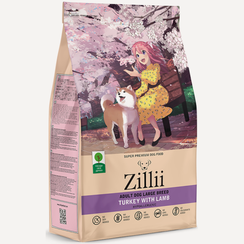 Изображение товара Корм сухой Zillii Adult Dog Large Breed для взрослых собак крупных пород Индейка с Ягненком, 3 кг