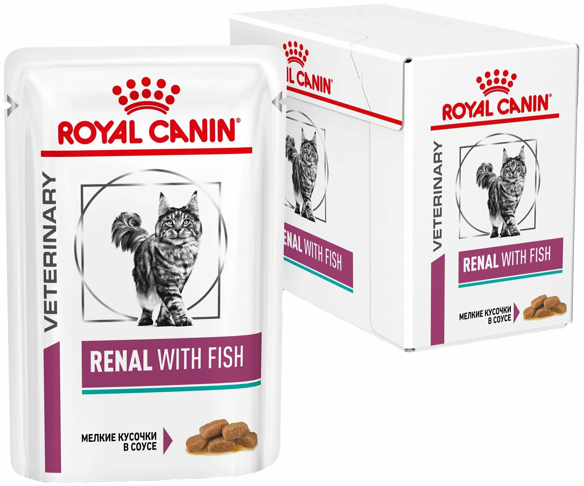 Влажный корм для кошек Royal Canin Renal with fish, при проблемах с почками, с тунцом 12 шт. х 85 г (кусочки в соусе)