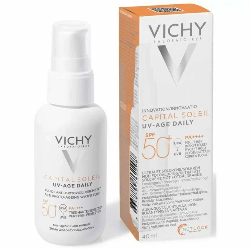 VICHY Невесомый солнцезащитный флюид для лица против признаков фотостарения UV-Age Daily SPF 50+, 40 мл
