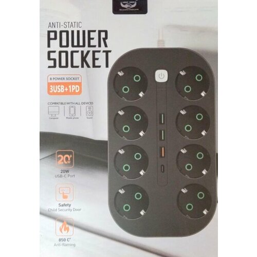 Удленитель переноска сетевой фильтр пилот 8 розеток 3 usb 1 Type -C