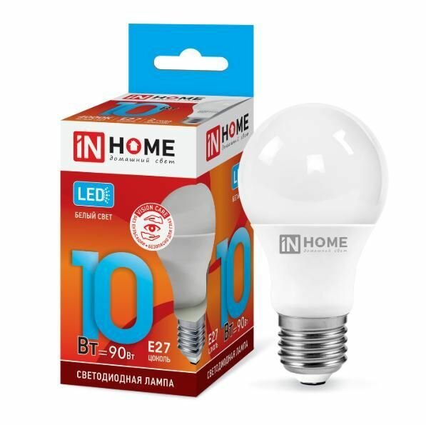 Лампочка LED 10W 4000К 230V E27 A60 900lm IN HOME 1 штука