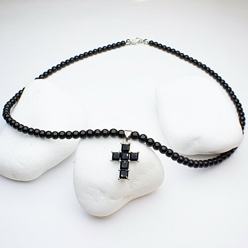 Колье JEWELRY A VENTO, агат, длина 45 см, черный