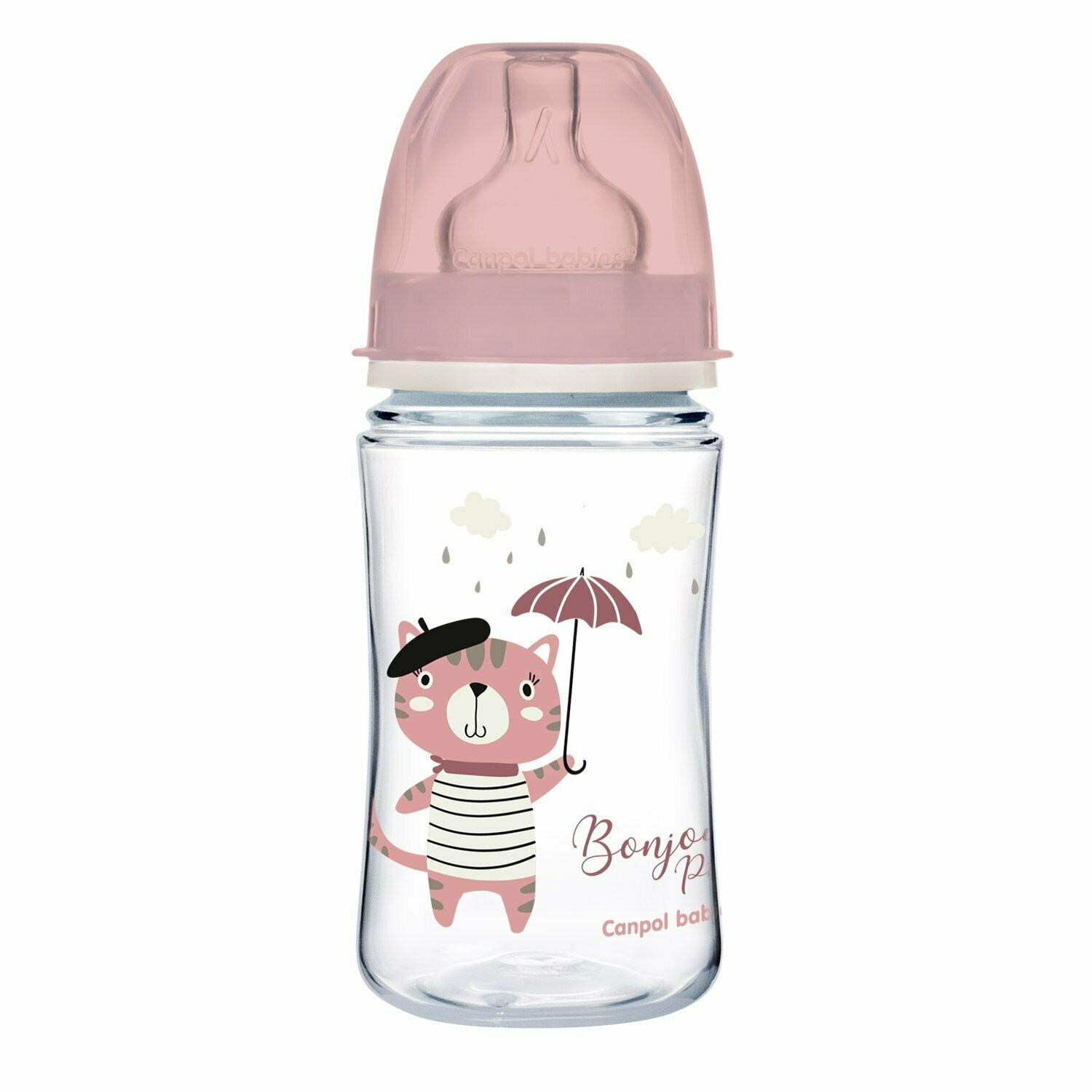 Бутылочка Canpol Babies PP Easy Start Bonjour Paris антиколиковая с широким горлом, 240мл (розовая)
