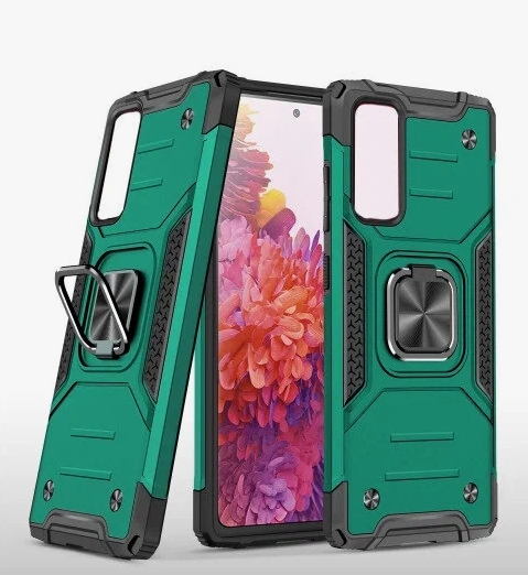 Противоударный чехол для Xiaomi Redmi Note 12 4G зеленый с пластиной для магнитного автодержателя и кольцом подставкой