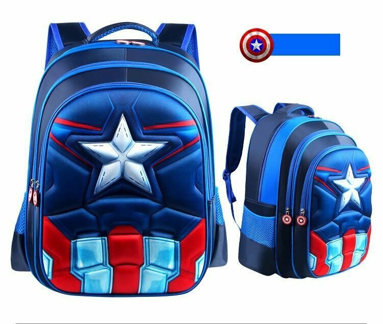 фото Рюкзак школьный детский супергерои Капитан Америка 3d, ранец, портфель для мальчика и девочки с 3 отделениями
