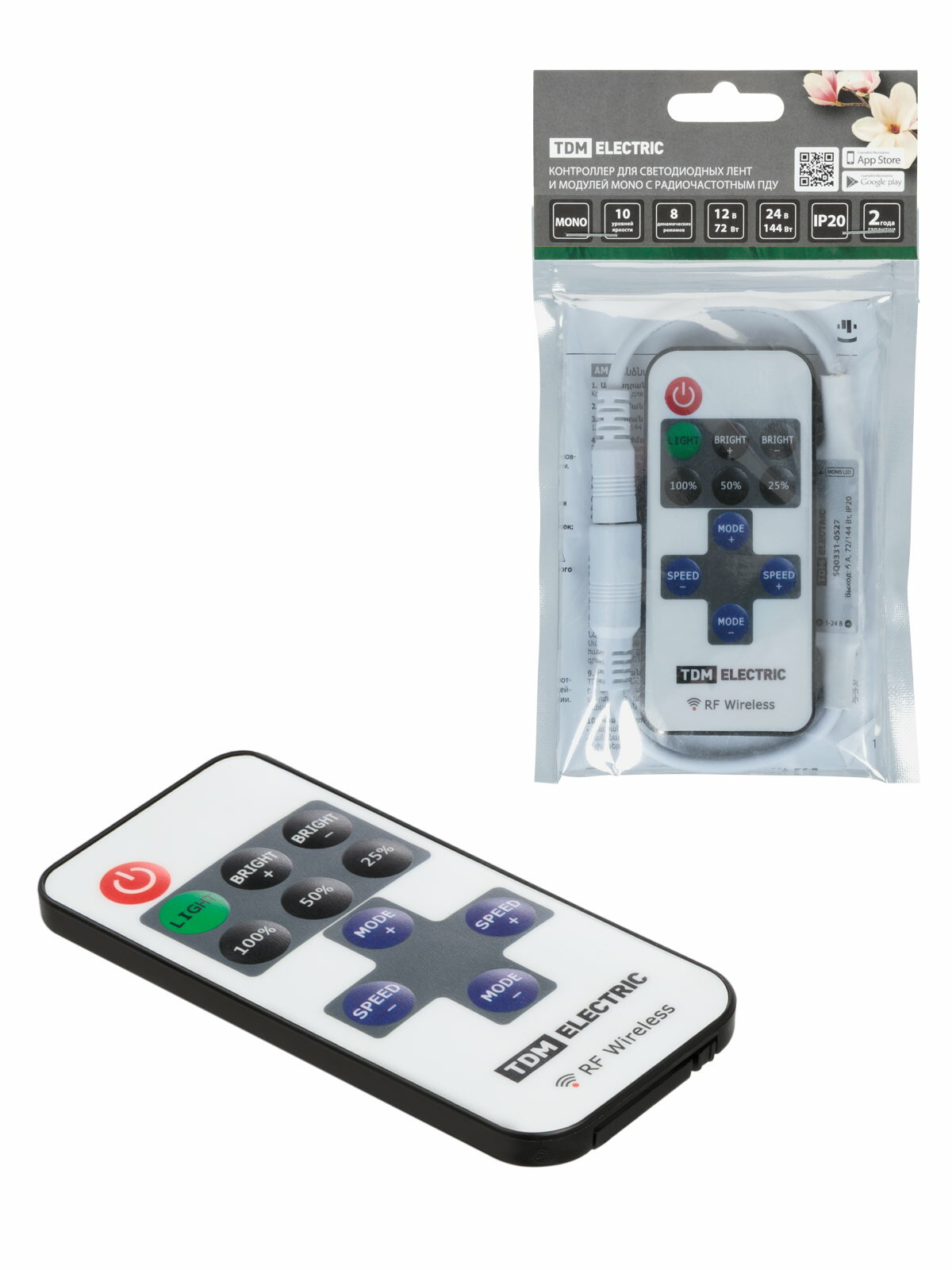 фото Контроллер для светодиодных лент и модулей MONO-RF-12В-6A-72Вт-IP20, 1 канал, пульт 11 кнопок, TDM SQ0331-0527, цена за 1 штуку