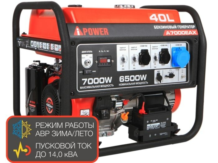 Бензиновый генератор A-iPower A7000EAX + блок автозапуска A-iPower 400 В, 25 А