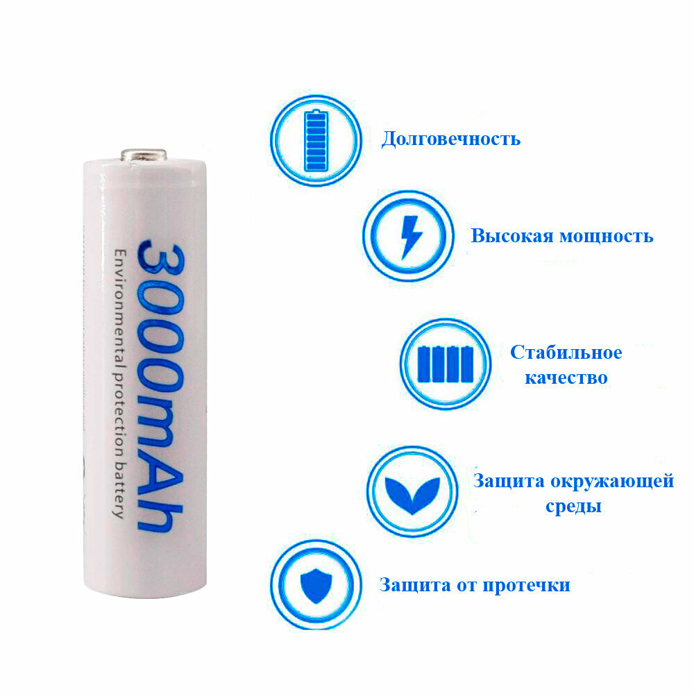 Аккумуляторные батарейки АА Ni-MH белые (Пальчиковые) Palo 3000 mAh, 1.2 V Комплект 4шт + кейс