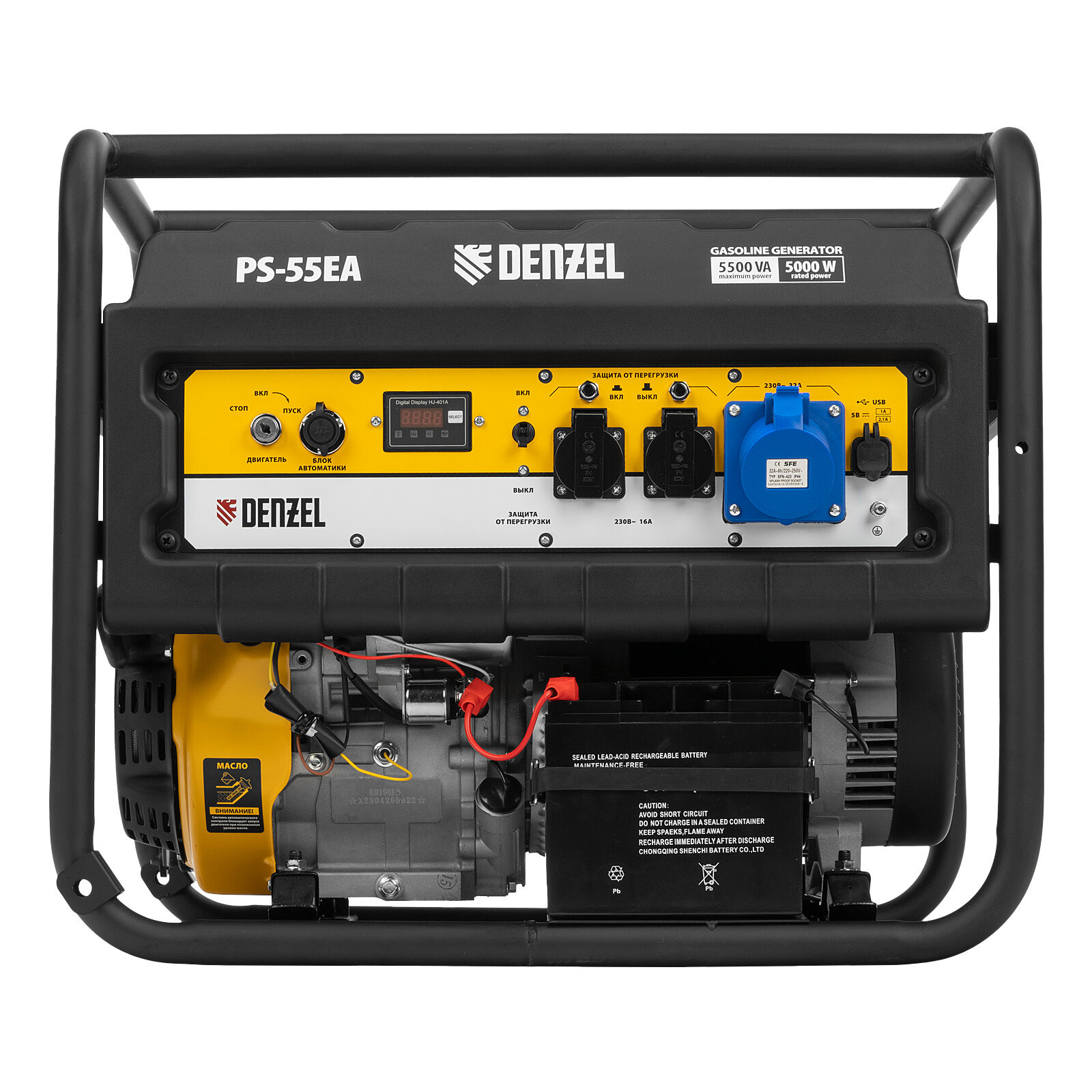 Бензиновый генератор DENZEL PS 55 EA, 5.5 кВт, 230 В, 25 л, электростартер (Без колес)