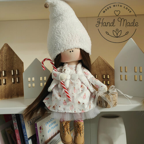 Кукла интерьерная ручной работы Новогодняя серия , сидящая, 47 см