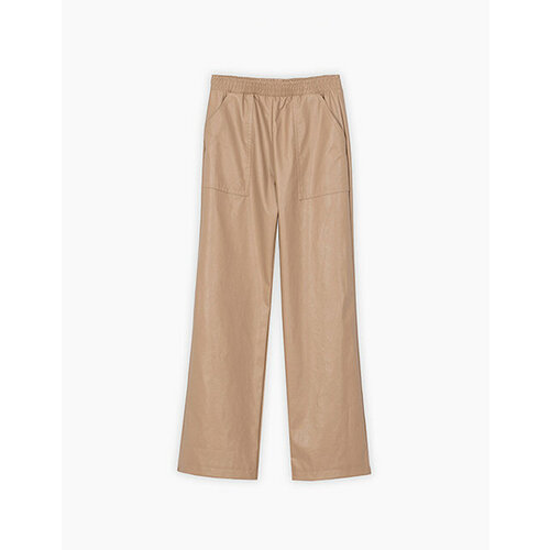 фото Школьные брюки клеш , нарядный стиль, карманы, пояс на резинке, размер 152, бежевый белбимбо