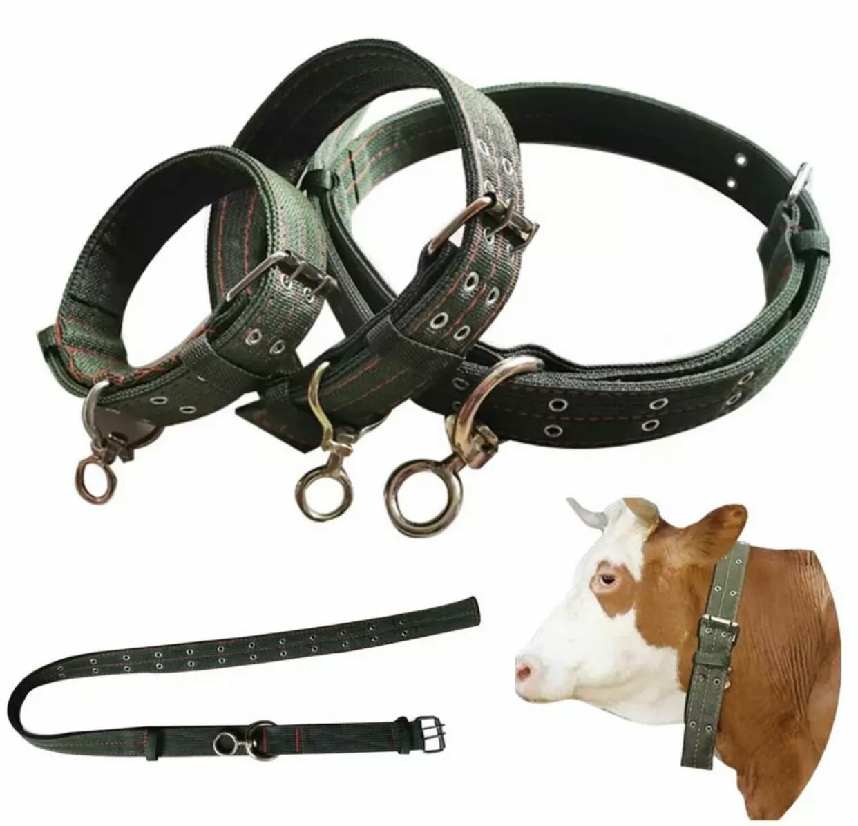 фото Ошейник для КРС 50мм/130см брезент-нейлон 4 слоя/Для теленка, коров, быков, лошадей с вертлюгом, особопрочный