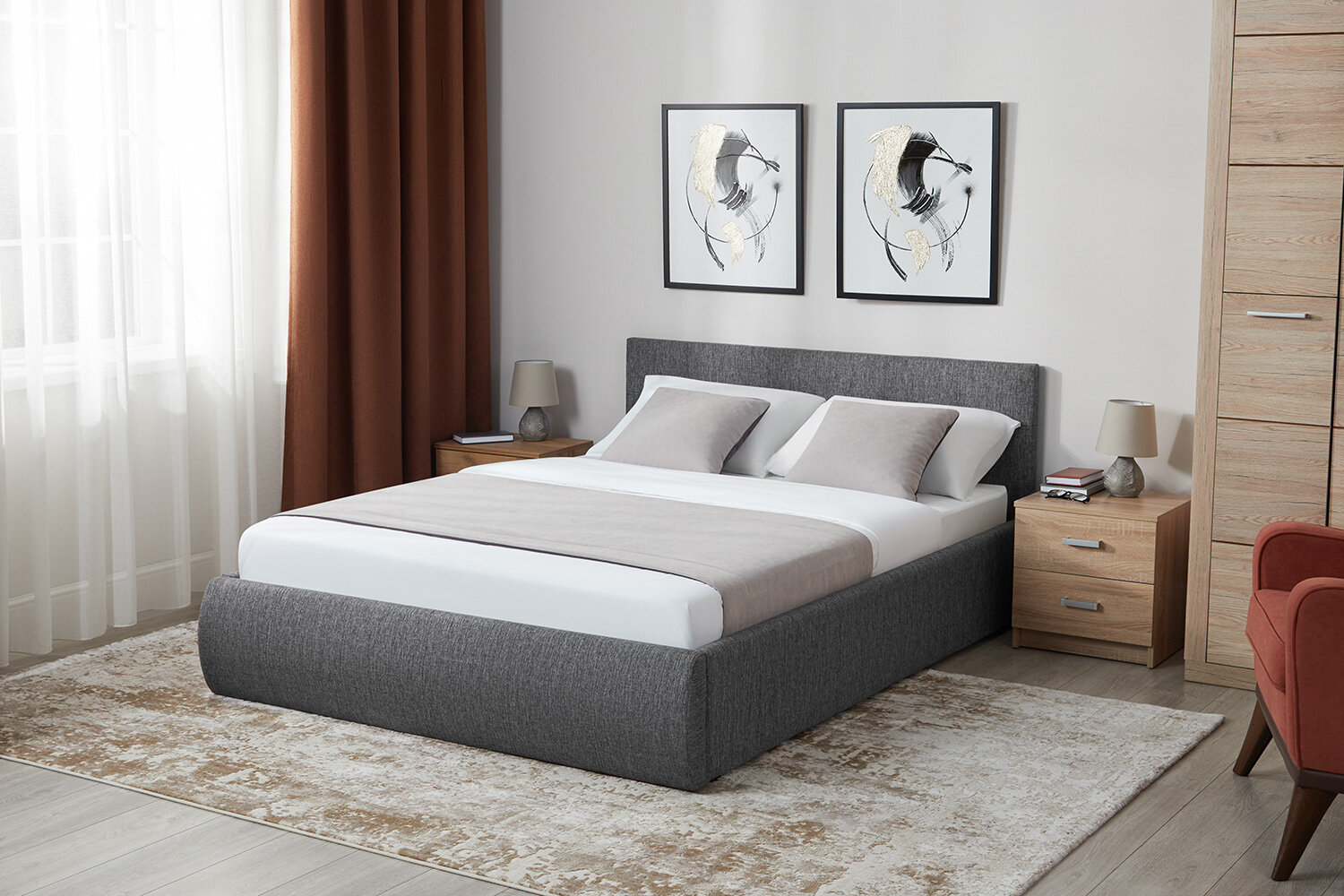 Кровать с подъёмным механизмом Hoff Mila, 140х200 см, цвет темно-серый