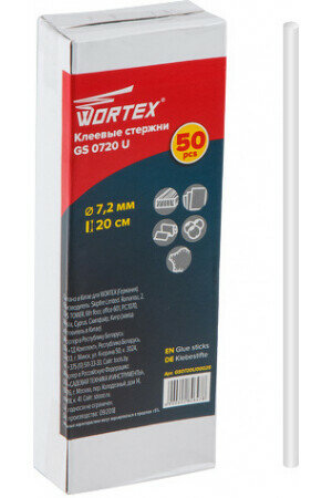 Клеевые стержни WORTEX GS 0720 U (PVC универсальный, 7,2*200мм, 50шт, коробка) (PVC универсальный) (GS0720U00025)