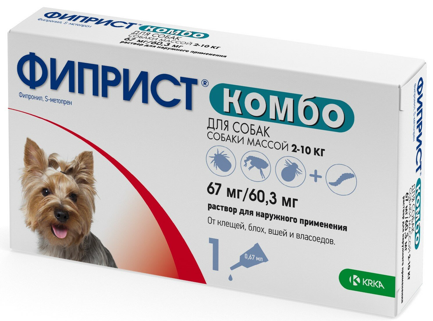 Капли от клещей и блох Фиприст Комбо для собак 2-10 кг. 0,67 мл. 1 пип. в упак.