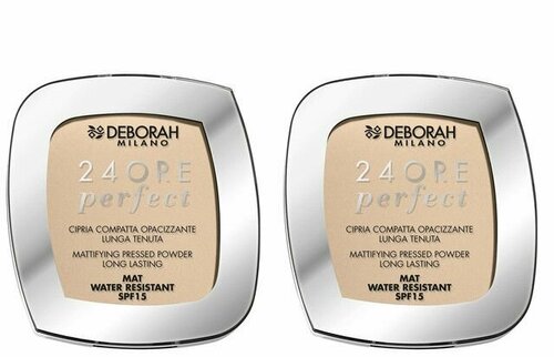Deborah Milano Пудра для лица 24 Ore Perfect Compact Powder, матирующая стойкая тон 1, Светло-бежевый, 9 г, 2 шт