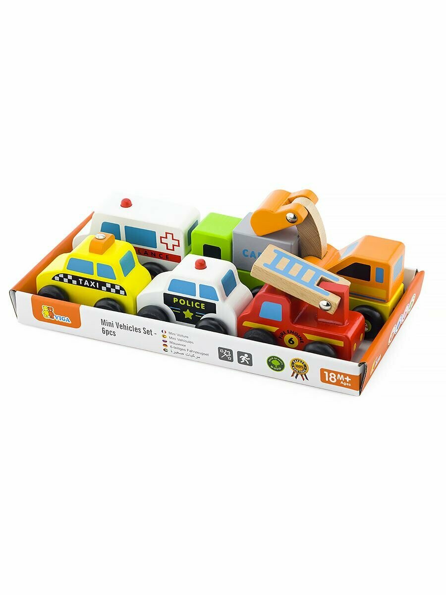 Игровой набор Viga Toys Мини-машинки, 6 шт. (59621) - фото №1