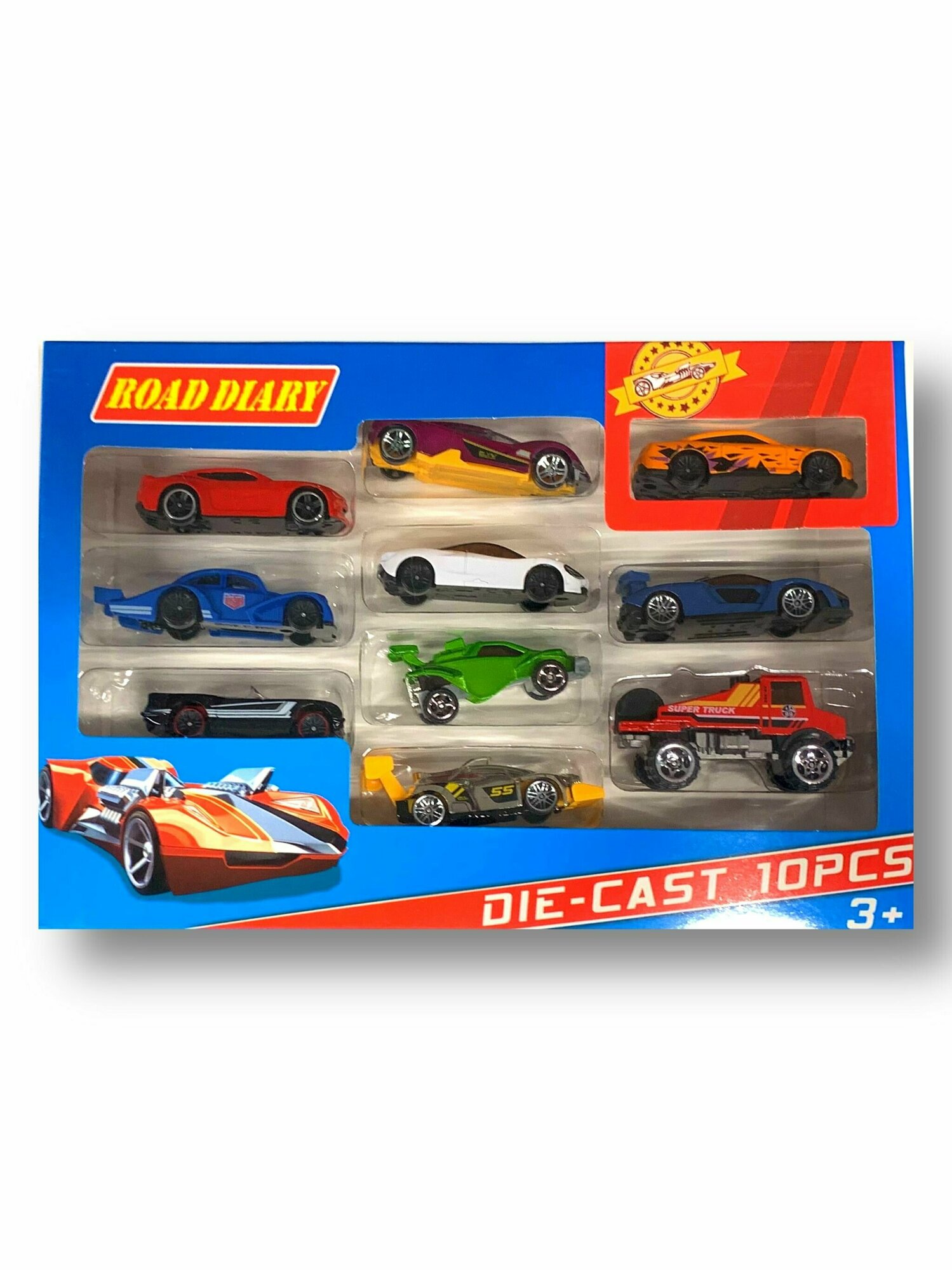 Набор машинок металл 10 шт, расцветка Хот Вилс, DIE-CAST, 28*19*4 см