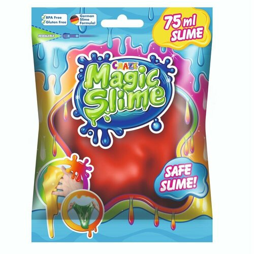 Слайм с блестками CRAZE Magic Slime, красный металлик, 75 мл, игрушка антистресс