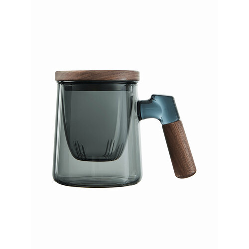 Стеклянная кружка Xiaomi Pinztea Wooden Handle Glass Tea Cup 420mL Blue Gray