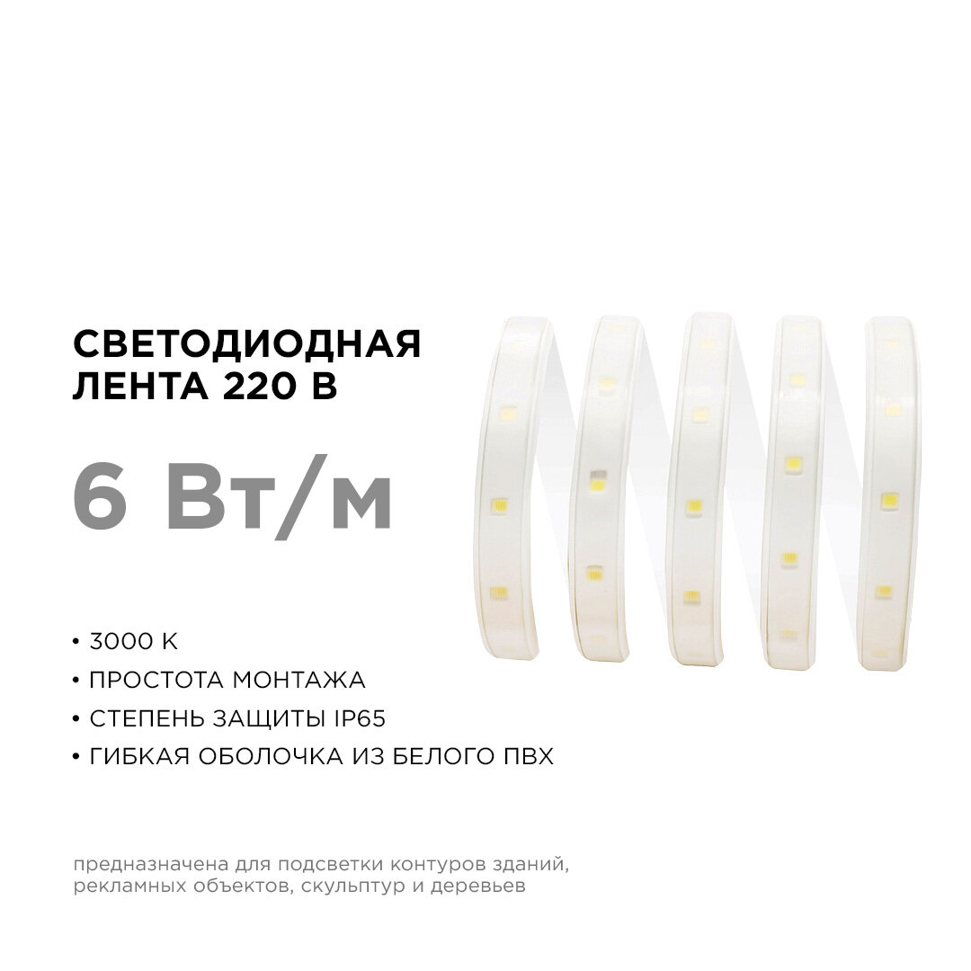 Лента светодиодная SMD2835 холодный белый IP65 6 Вт Apeyron - фото №3