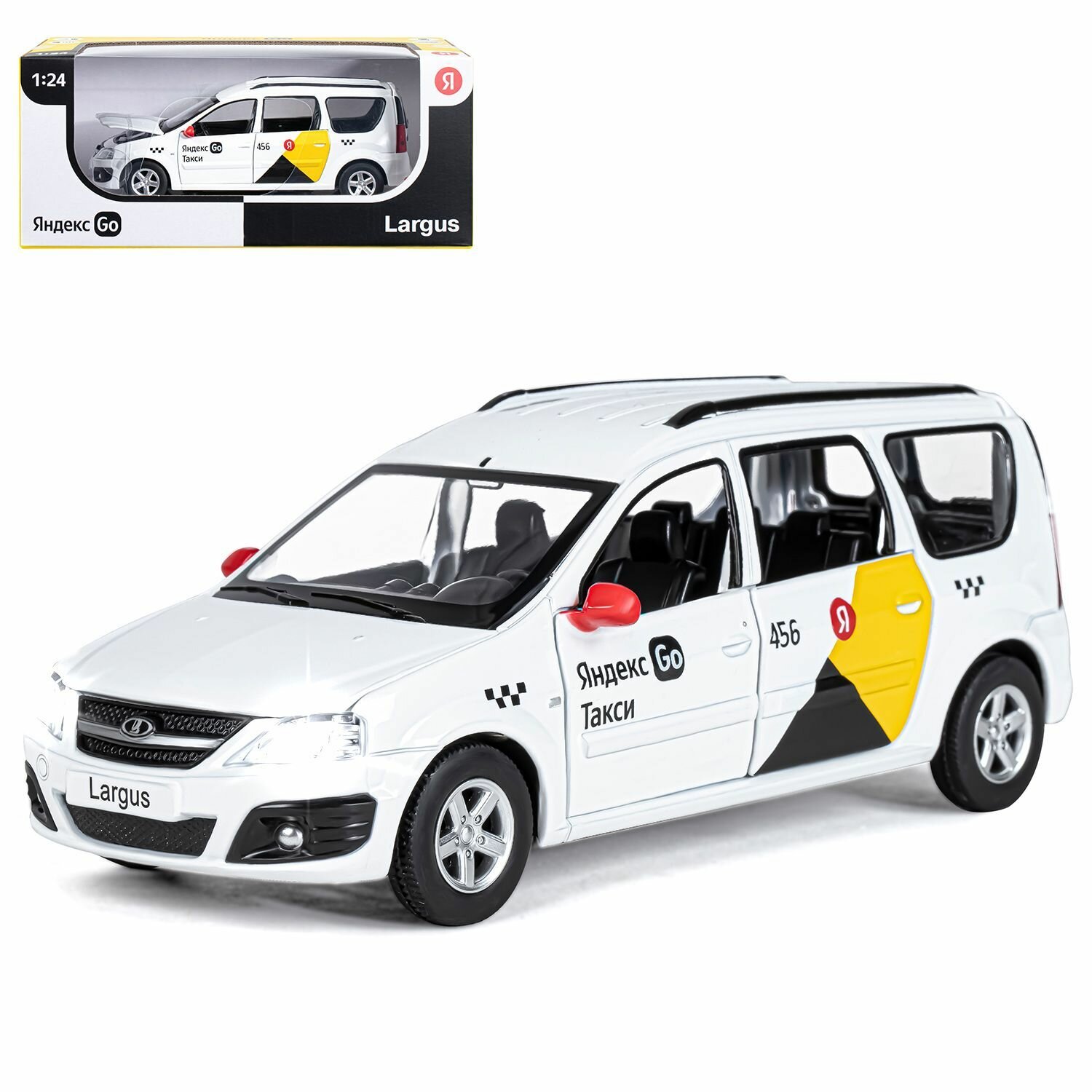 Машинка металлическая Яндекс GO, инерционная, коллекционная модель 1:24 LADA LARGUS, цвет белый