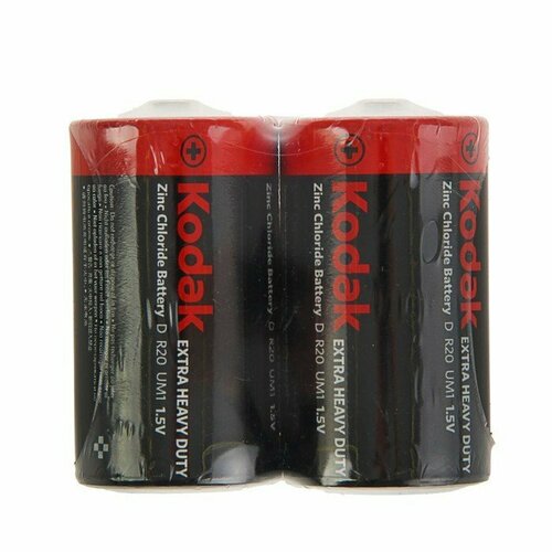 Батарейка солевая Kodak Extra Heavy Duty, D, R20-2S, 1.5В, спайка, 2 шт. (комплект из 6 шт) батарейки kingever extra heavy duty тип d r20 2 штуки