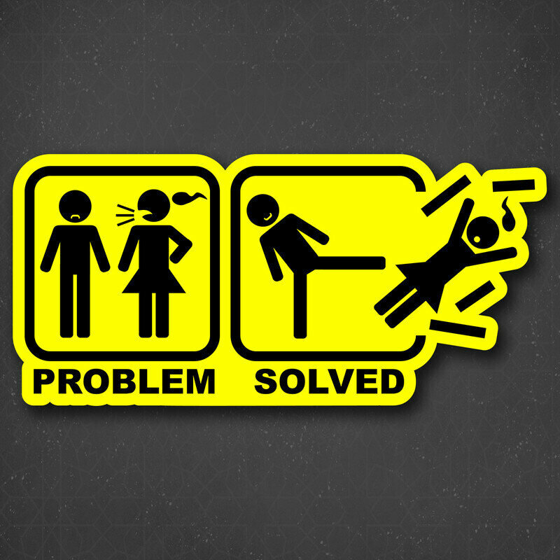 Наклейка на авто "Желтый знак - Problem solved" 24x11 см