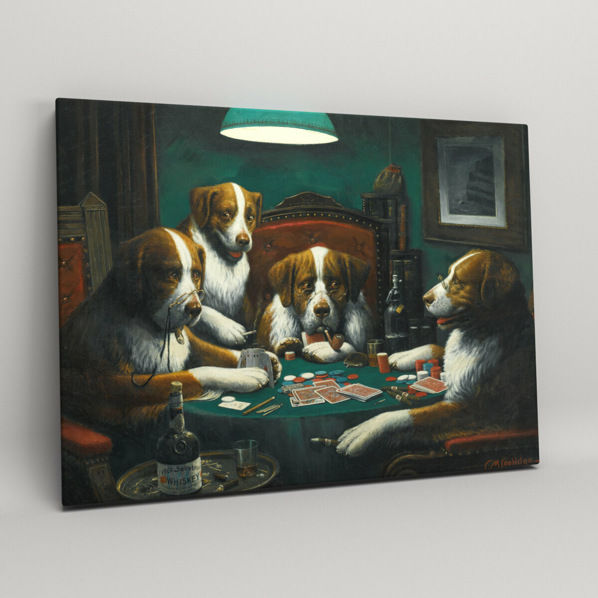Картина на холсте, репродукция "Собаки играют в покер - Кассиус Кулидж", с деревянным подрамником, размер 45x60 см