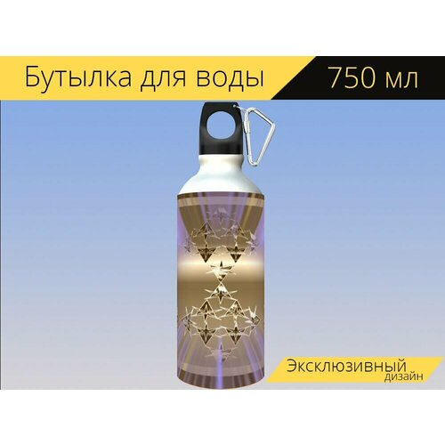 Бутылка фляга для воды "Золотой, звезды, фиолетовое свечение" 750 мл. с карабином и принтом