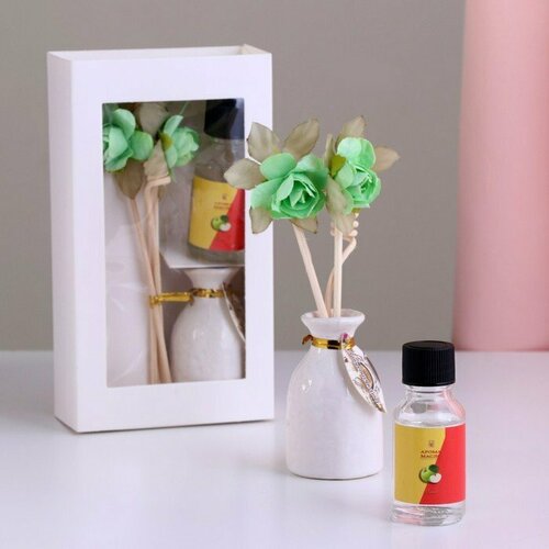 Набор подарочный с диффузором "Ваза с цветком", аромат яблоко, "Богатство Аромата" (комплект из 5 шт)