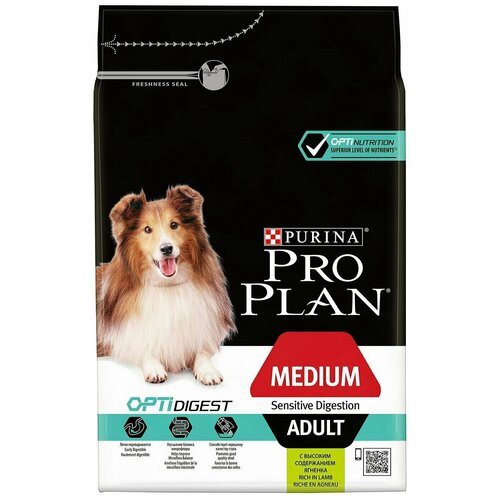 Pro Plan / Сухой корм для собак Pro Plan Optidigest Medium Adult Sensitive Digestion для средних пород для улучшения пищеварения с ягненком 3кг 3 шт