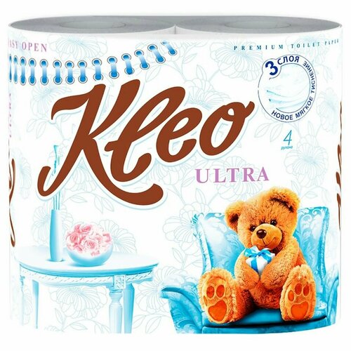 Туалетная бумага Kleo Ultra 4 рулона 3 слоя х3шт