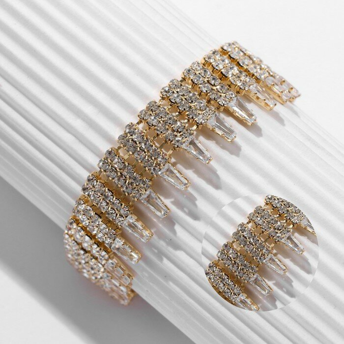 Браслет со стразами "Иллюзия" капли, цвет белый в золоте, "Queen fair"