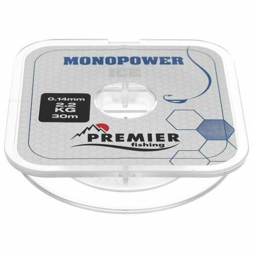 леска premier fishing monopower ice диаметр 0 10 мм тест 1 4 кг 30 м нейлон прозрачная Леска PREMIER fishing MONOPOWER ICE, диаметр 0.14 мм, тест 2.2 кг, 30 м, нейлон, прозрачная (комплект из 15 шт)