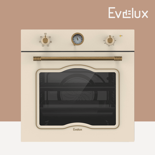 Изображение товара Электрический духовой шкаф Evelux EO 640 IR ширина 60 см, объем 68 л, гриль, конвекция, 6 режимов, бежевый