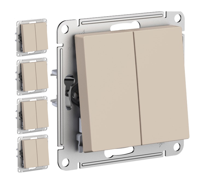 Выключатель электрический Schneider Electric (Systeme Electric) Atlas Design 2-клавишный, 10А, 10 AX, Песочный ATN001251 - 5 шт.