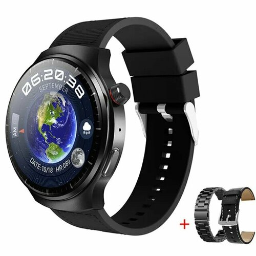 Умные часы Круглые Smart Watch HW6 MAX, черные, 3 ремешка, в подарочной упаковке 