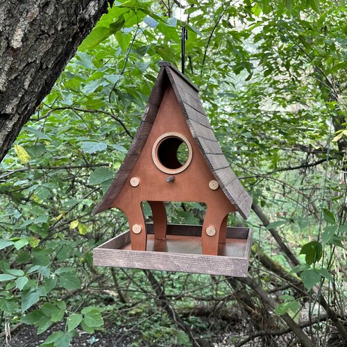 Кормушка для птиц PinePeak / деревянный скворечник для птиц подвесной для дачи и сада, 300х230х230мм