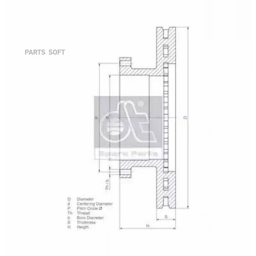 DT SPARE PARTS 362065 Диск тормозной передний вентилируемый 18826₽