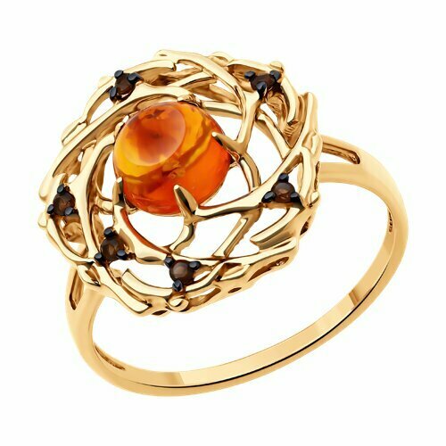 Кольцо Diamant online, золото, 585 проба, раухтопаз, янтарь, размер 18, желтый