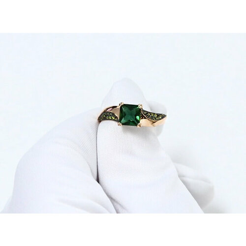 фото Кольцо diamant online, золото, 585 проба, турмалин, фианит, размер 17.5, зеленый
