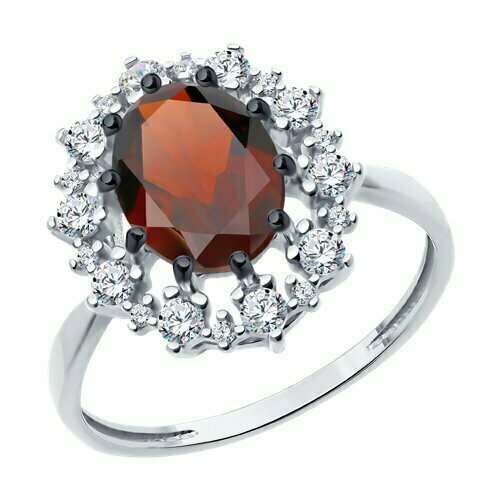 фото Кольцо diamant online, серебро, 925 проба, фианит, гранат, размер 17.5, красный