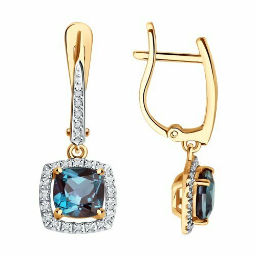 Серьги Diamant online, золото, 585 проба, бриллиант, александрит, голубой