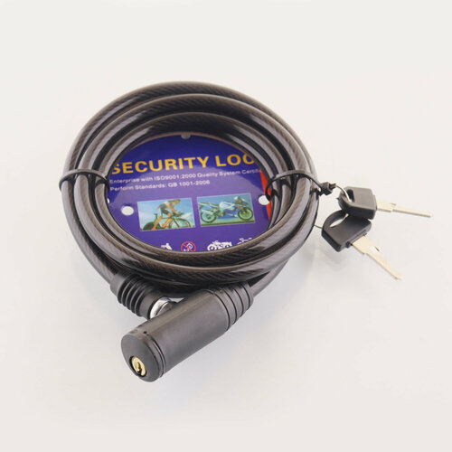 фото Замок на колесо, трос 1500*8mm, с ключом, чёрный 4bike