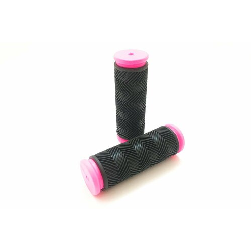 Ручки руля велосипедные (90mm) (с розовыми вставками, рис. ёлочка, резиновые, мягкие)