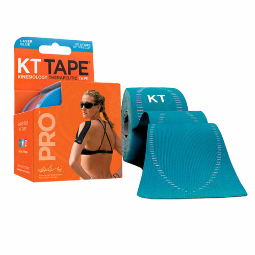Кинезиотейп KT Tape PRO, Синтетическая основа, 20 полосок 25 х 5 см, цвет Laser Blue